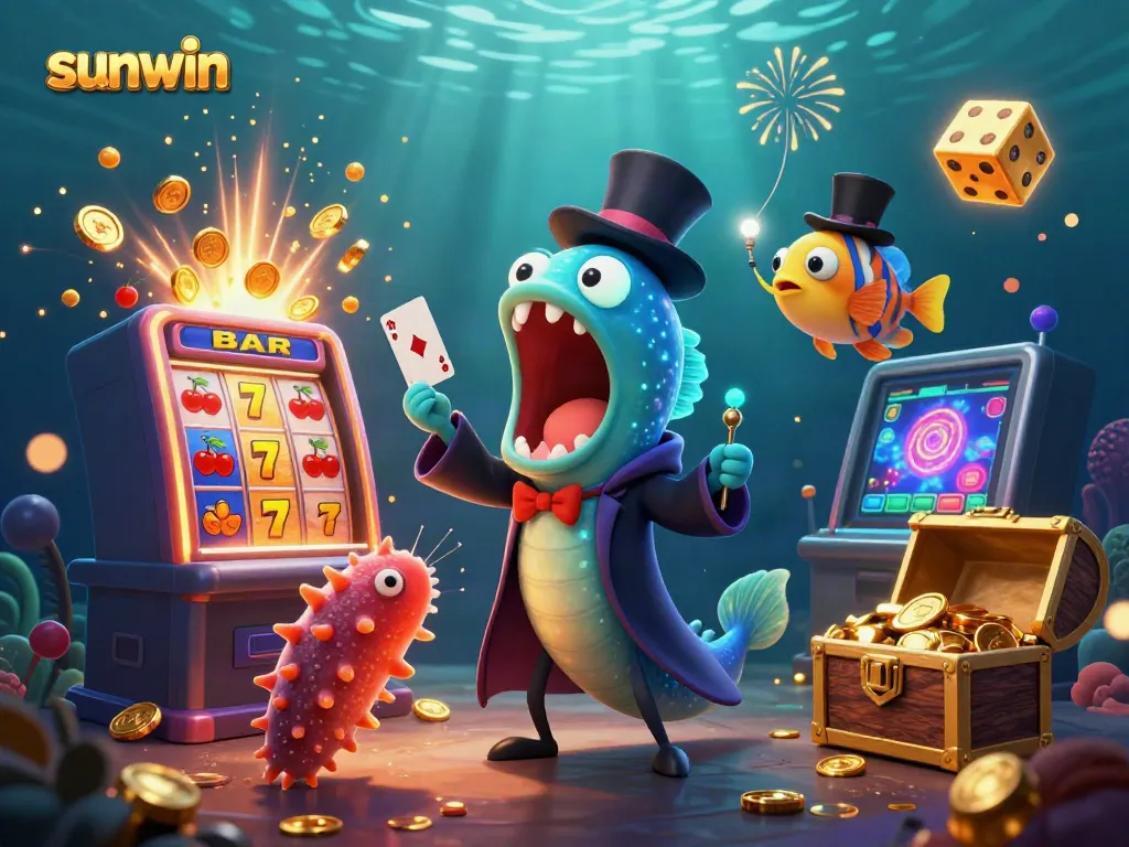 Witness a vibrant sunwin casino scene featuring a magical eel performing tricks in an underwater spectacle.