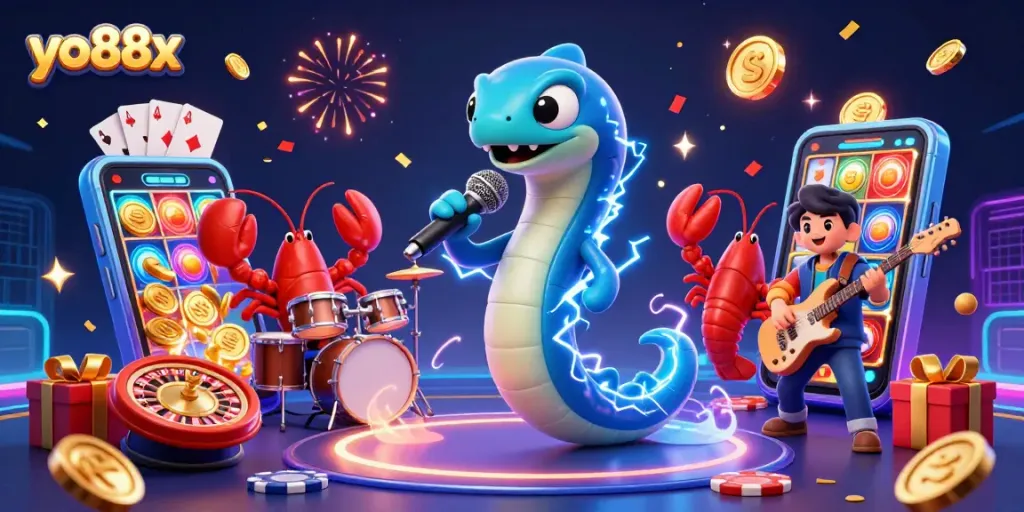 Experience the excitement at yo88x with a vibrant underwater casino scene filled with dynamic gaming action and colorful characters.