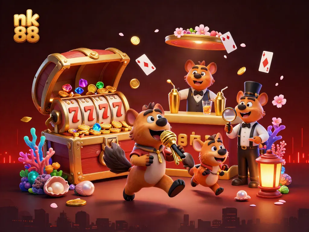 Experience the thrill of nk 88 with vibrant hyenas entertaining at a packed casino club.