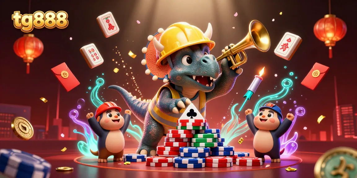 Experience thrilling adventures with tg888 in a vibrant 3D casino scene featuring lively characters and games.