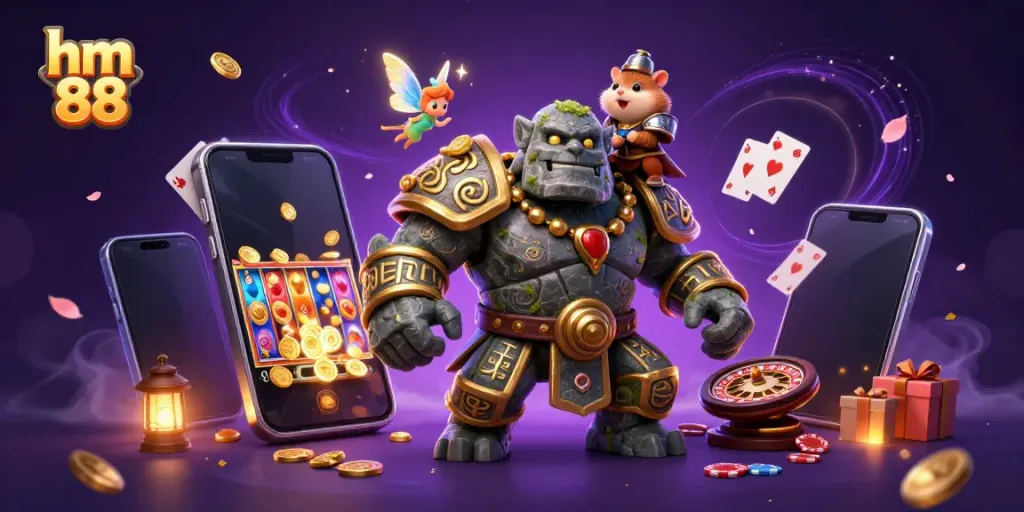 Spin and win with hm 88's magical 3D casino scene featuring vibrant characters and engaging game elements.