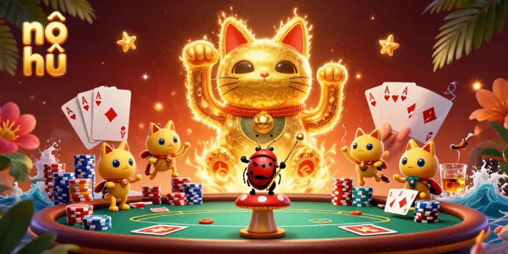 Experience the excitement of nổ hũ with our vibrant casino-themed illustration filled with lucky symbols!
