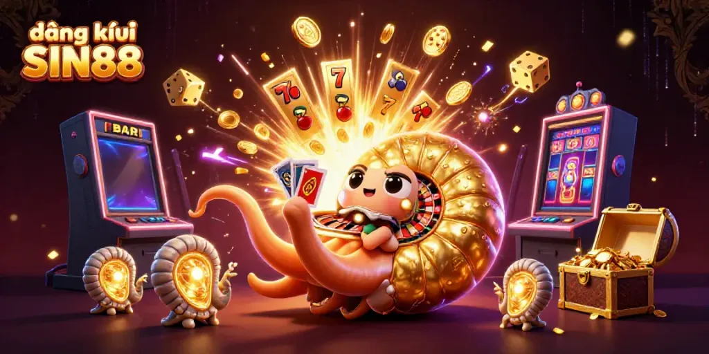 Engage in excitement by registering at đăng ký SIN88, showcasing vibrant casino elements and characters.