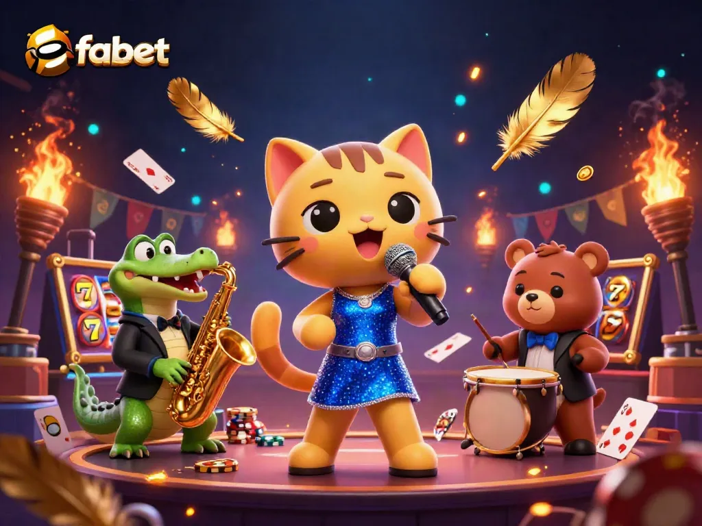 Engage with fabet in this vibrant casino scene featuring characters and gaming elements that capture the excitement.