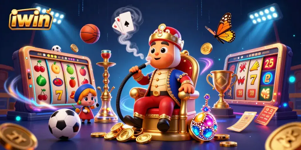 Engage with iwin's vibrant casino experience featuring stunning slot reels, golden tokens, and exhilarating game elements.