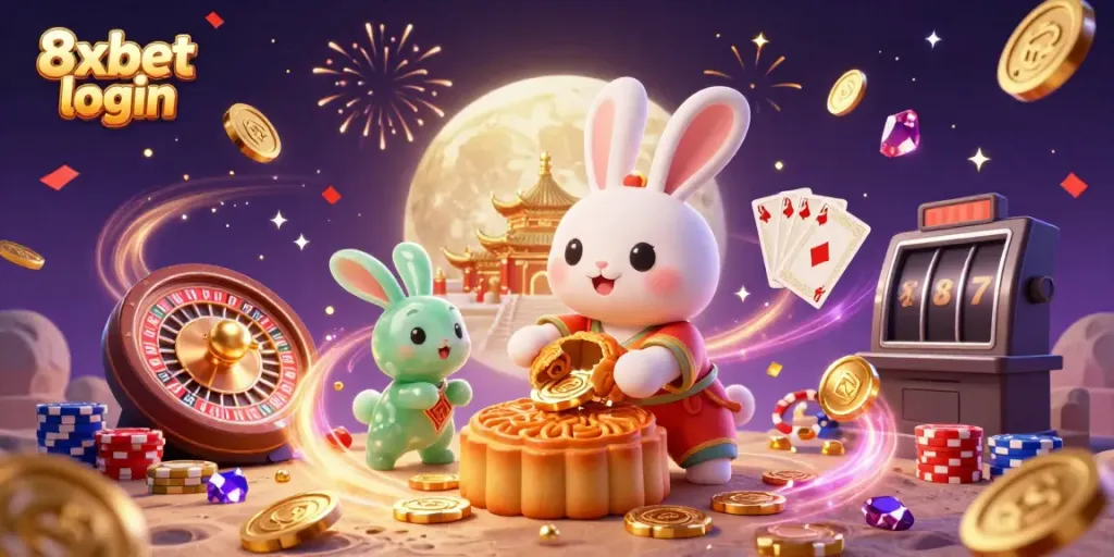 Join the excitement of 8xbet login with playful characters and dynamic casino elements.
