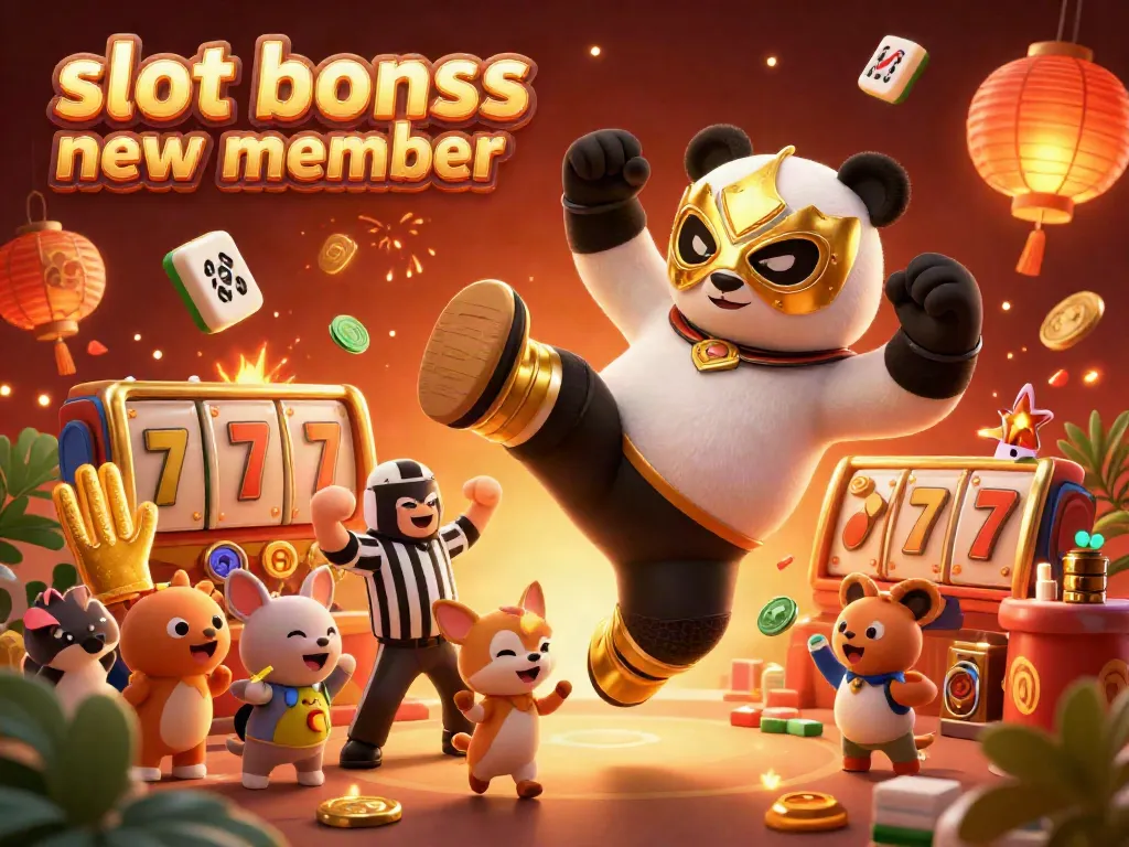 Engage with slot bonus new member in this vibrant 3D panda-themed casino scene.