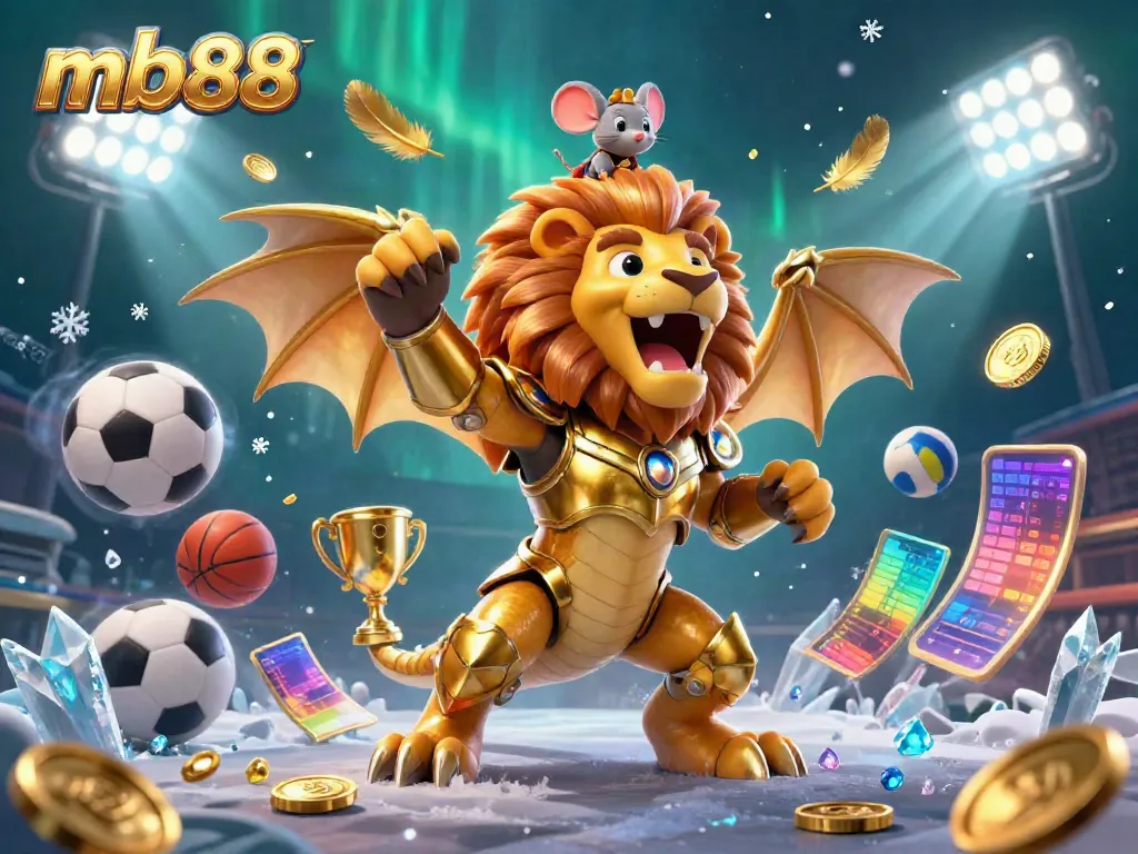 Experience thrilling betting action with mb88 in an explosive 3D casino scene featuring a chimera and sports elements.