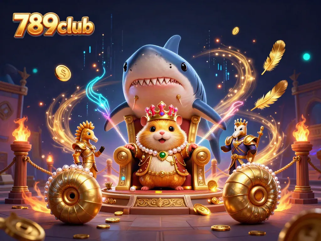 Engage in thrilling gameplay at 789club while witnessing the fierce golden hamster king and his royal seahorse guards.