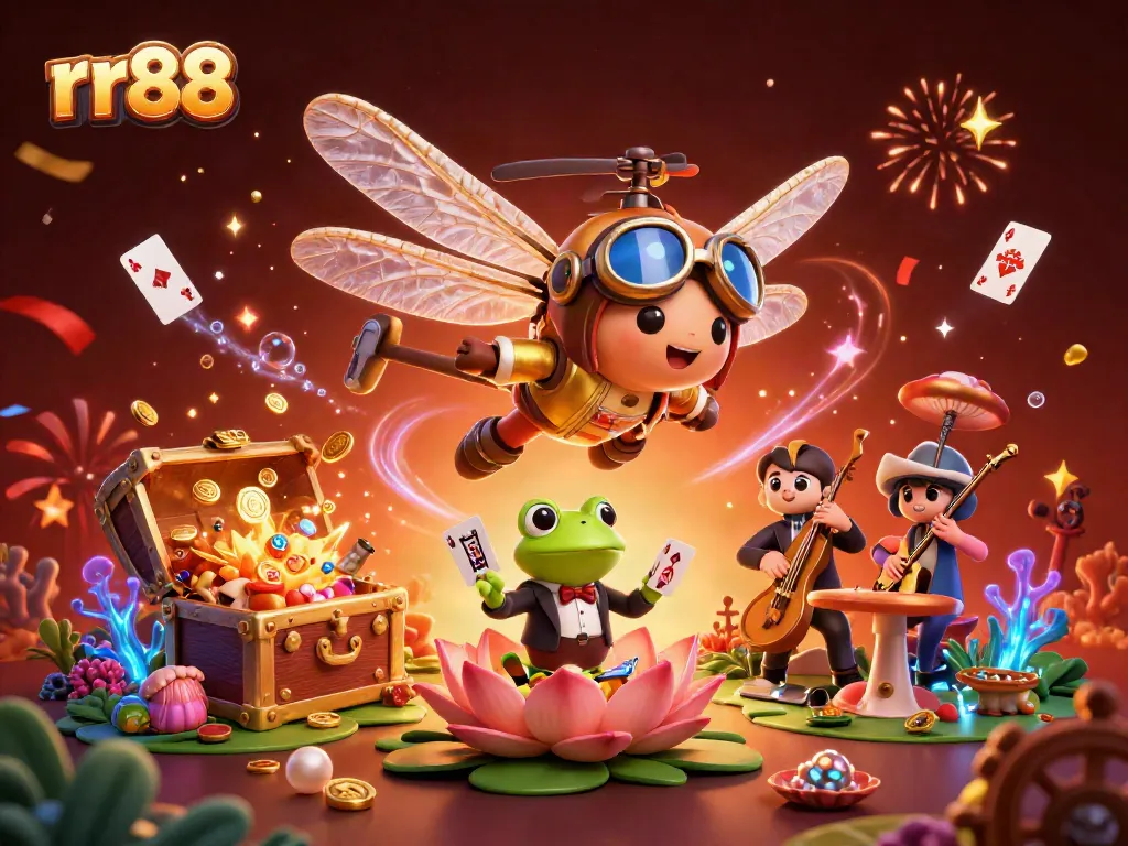Experience thrills at rr88 with a vibrant casino scene featuring unique characters and rich gaming elements.