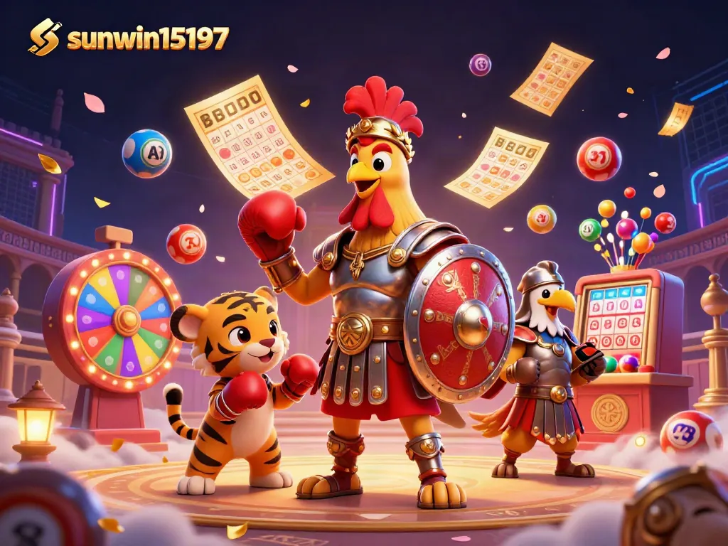 Experience the thrill of gaming at sunwin15197 with colorful lottery balls and dynamic casino elements.