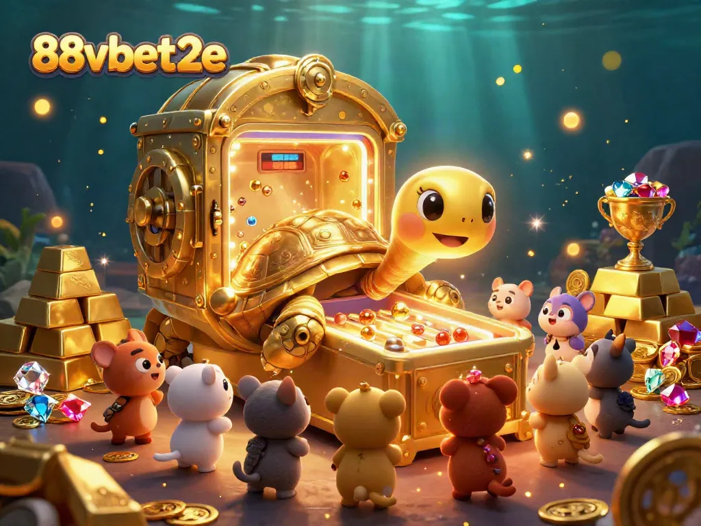 Engage in thrilling gameplay at 88vbet2e with a vibrant 3D cartoon treasure scene showcasing exciting casino elements.