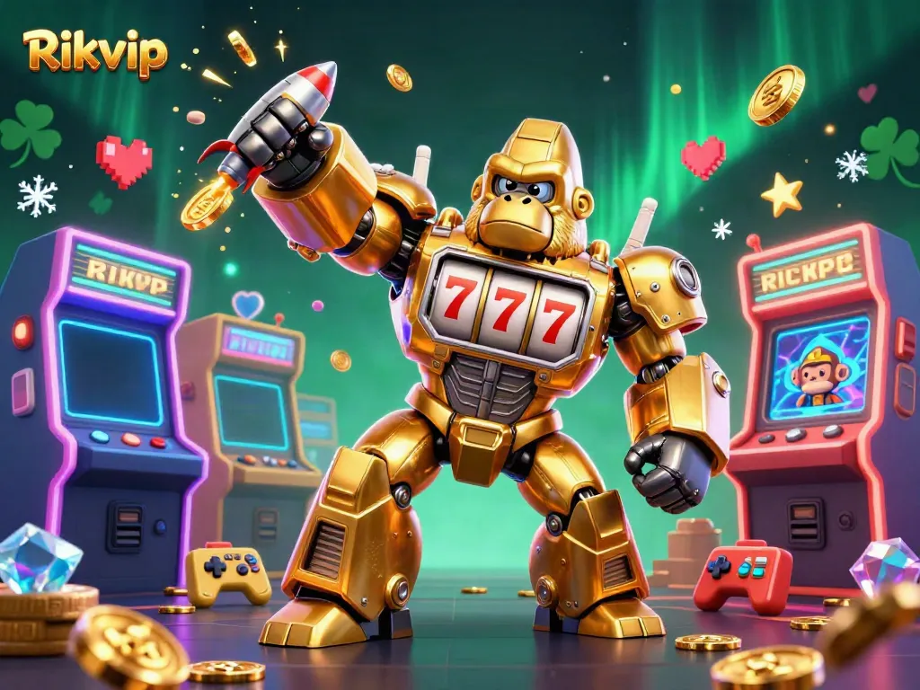 Experience the thrilling world of Rikvip casino through an action-packed illustration.