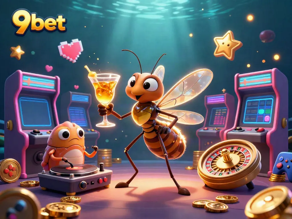 Engage in thrilling gaming at 9bet with vibrant characters and casino aesthetics.