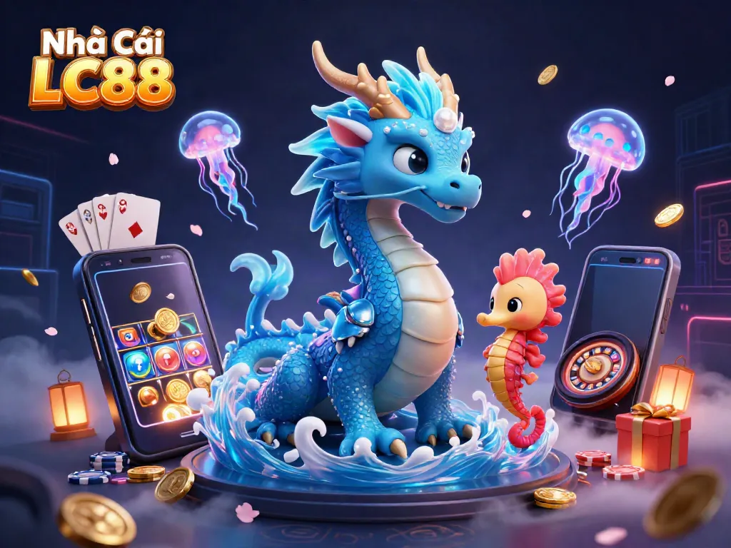 Experience the excitement of Rumah Cái LC88 with vibrant casino elements and captivating underwater characters.