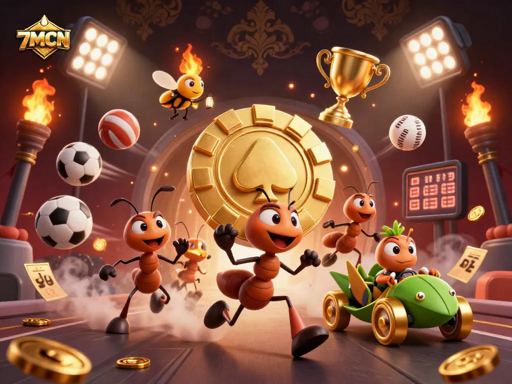 Experience thrilling action with 7MCN's animated heist scene featuring ants and sports elements