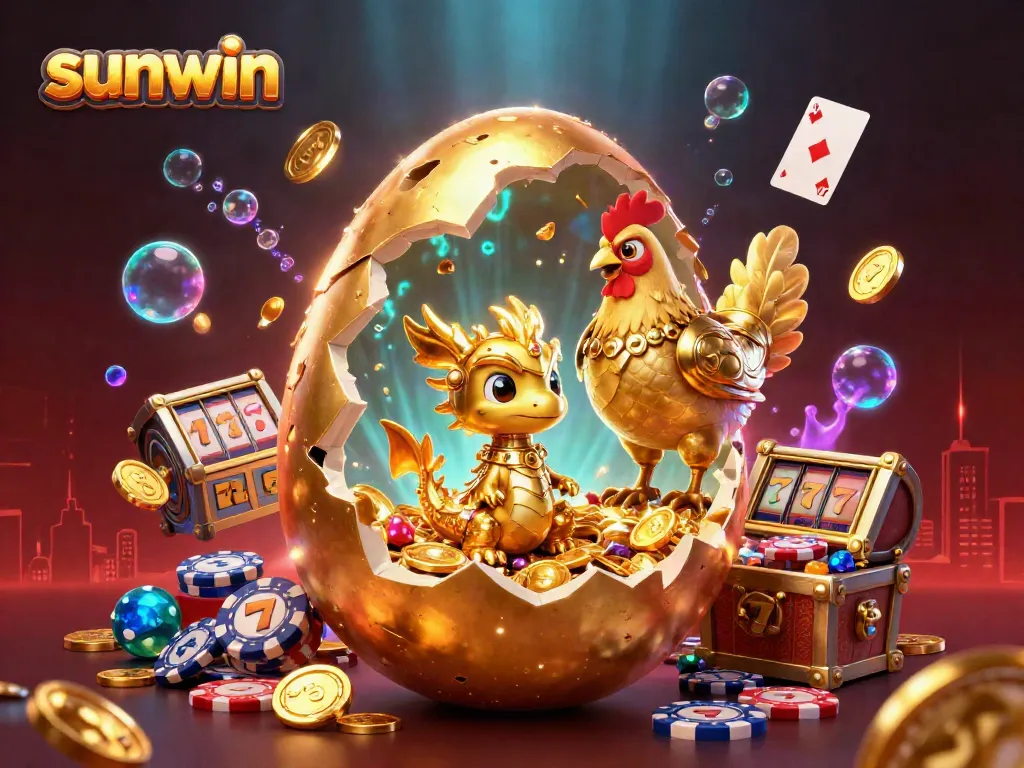 Experience thrilling gaming with sunwin's vibrant golden dragon and poker chips scene illustration