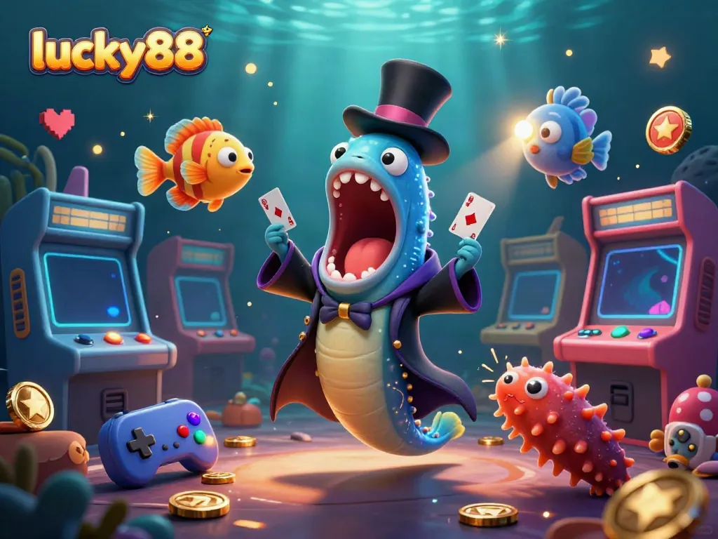 Experience the thrilling magic of lucky88 with a unique underwater casino illustration featuring vibrant characters and gaming elements.