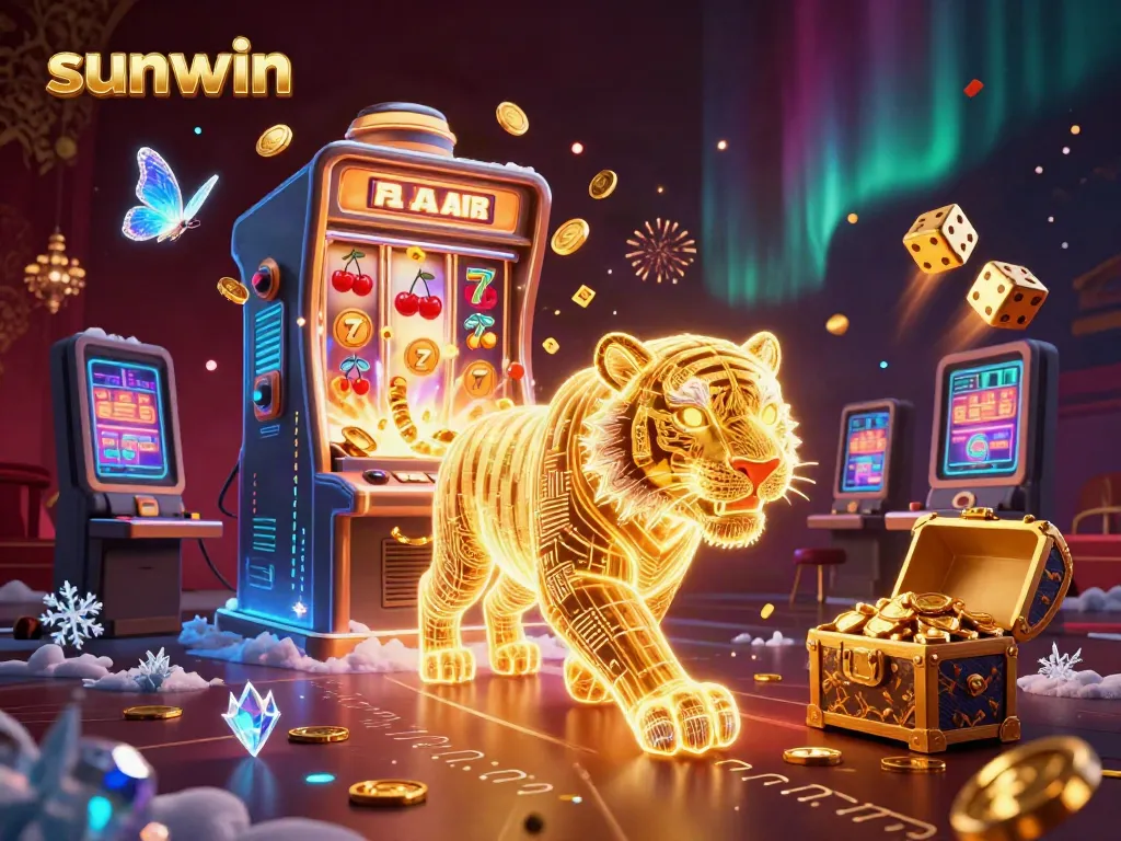 Experience the thrill of sunwin in a vibrant digital casino landscape filled with golden tigers and jackpot excitement.