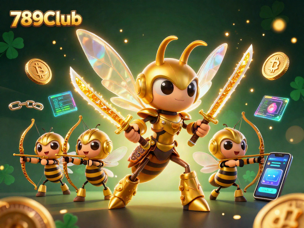 Engage with 789Club's vibrant gaming environment featuring a 3D hornet samurai and dynamic crypto elements.