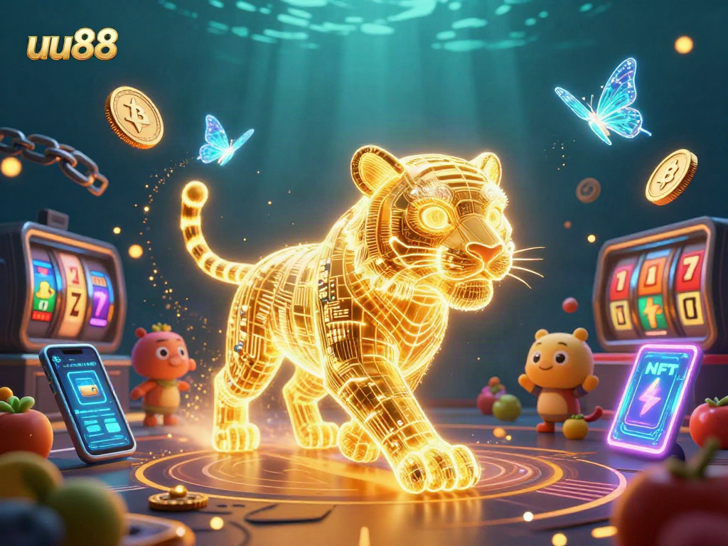Experience exhilarating action at uu88 with a vibrant casino scene showcasing a golden tiger and slot elements.