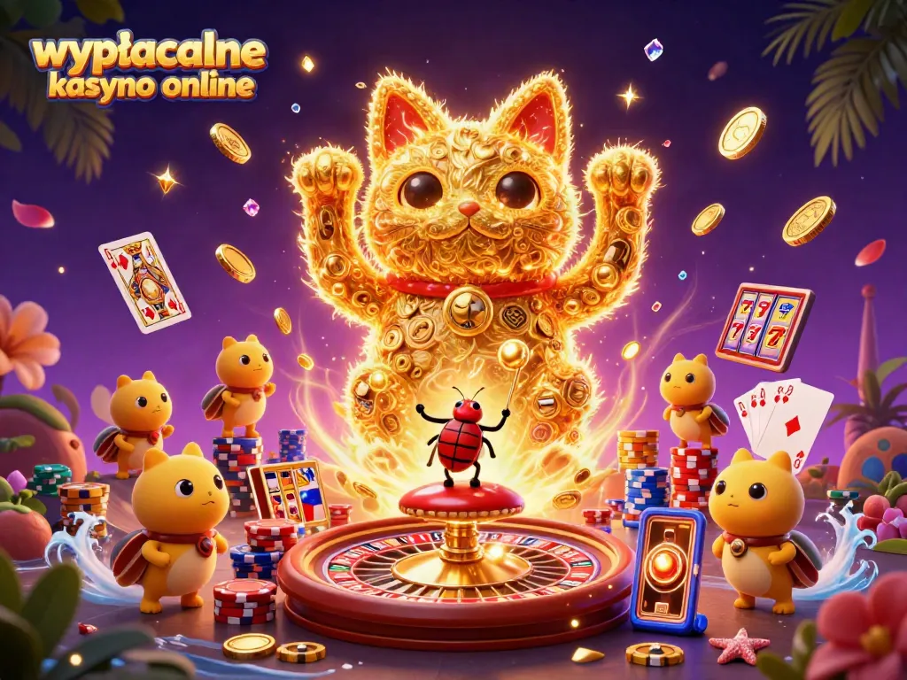 Experience the excitement of wypłacalne kasyno online with vibrant casino elements and energetic characters.