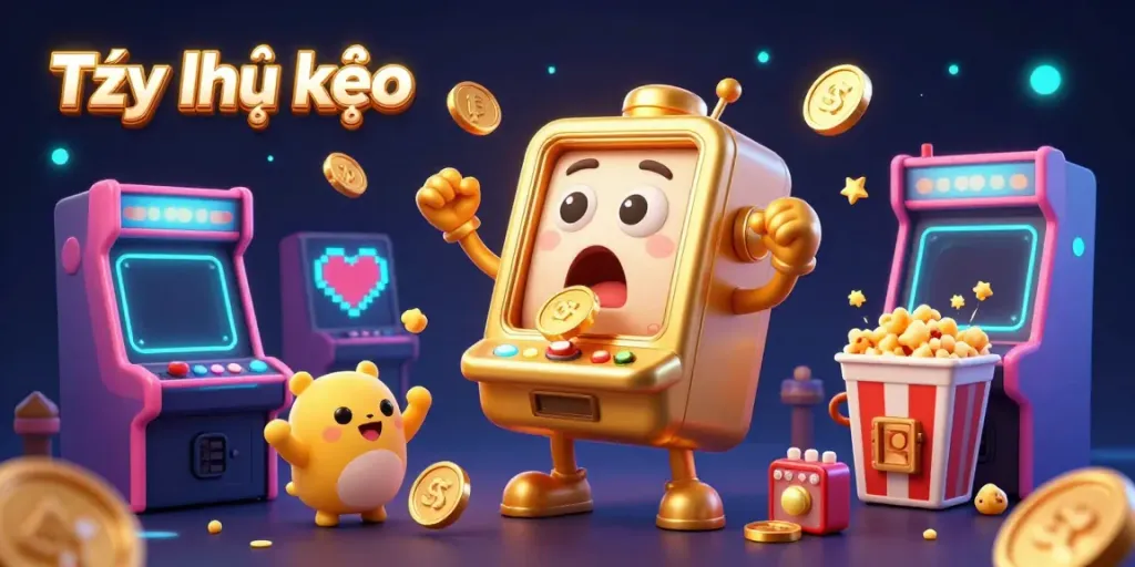 Experience Tỷ lệ kèo as a golden slot machine hits its jackpot with coins flying, embodying excitement in gambling.