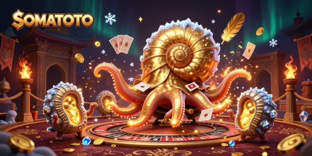 SOMATOTO brings excitement in this 3D illustration of a vibrant casino scene featuring a nautilus roulette wheel.
