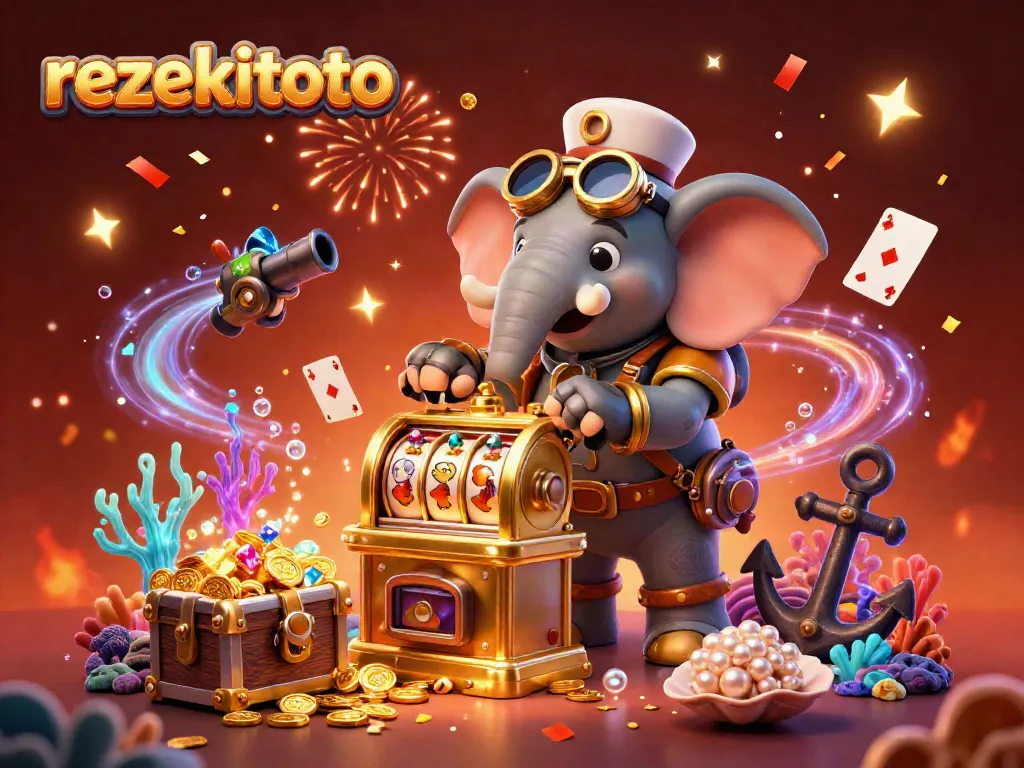 Experience thrilling spins at rezekitoto's golden slot machine amidst a vibrant celebration.
