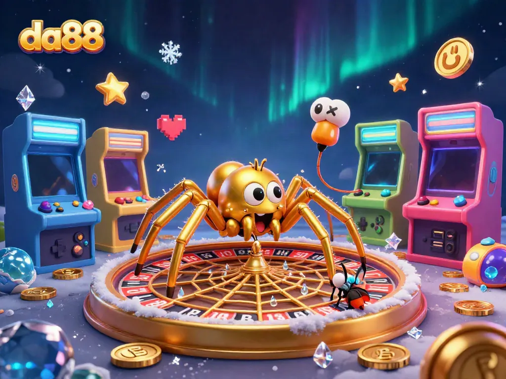 Experience thrilling gameplay at da88 with a golden spider and lively casino elements.
