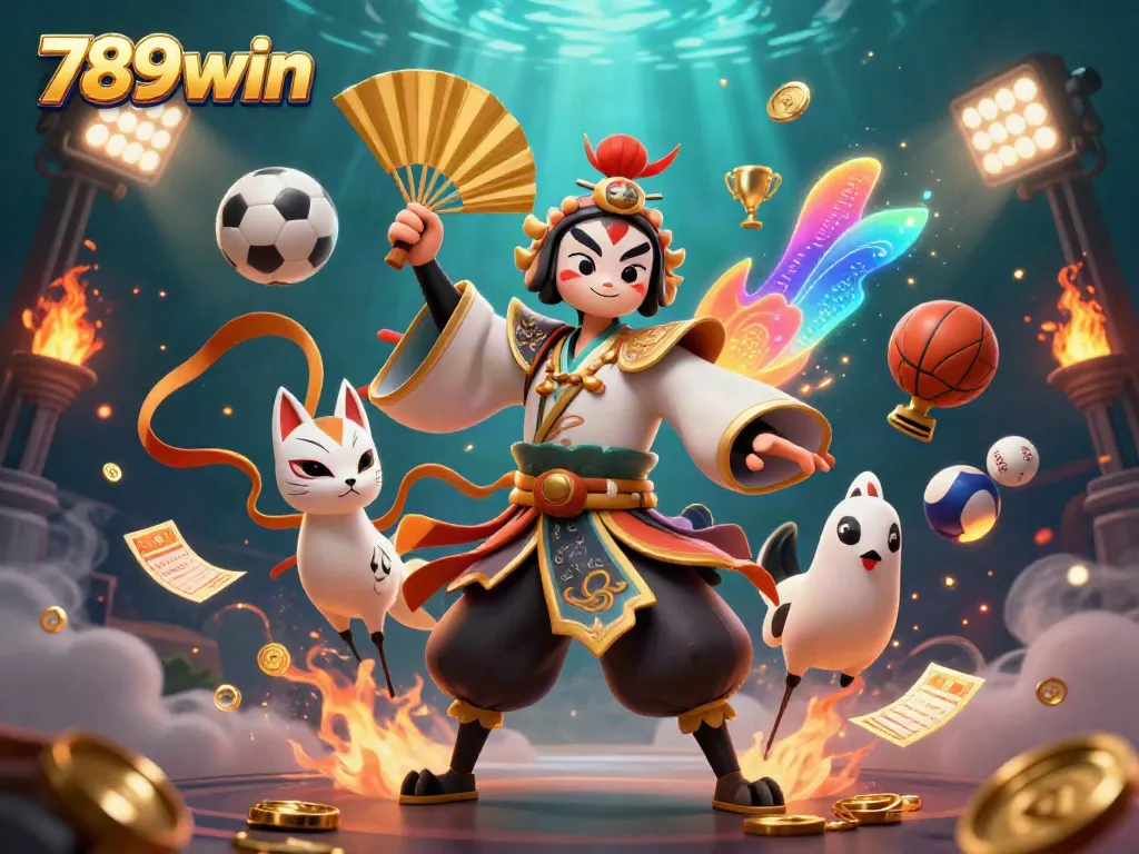 Engage with the vibrant 789win casino world featuring colorful characters and dynamic sports elements.