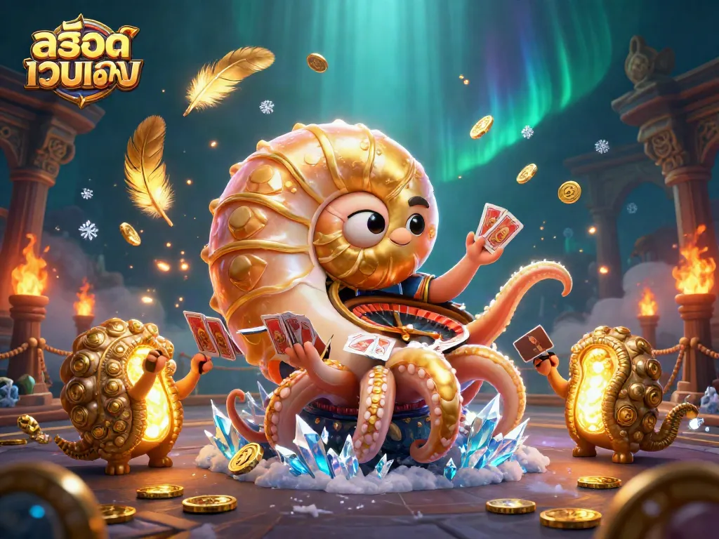 Experience the excitement of สล็อตเว็บตรง with a vibrant 3D casino scene featuring a giant nautilus and glowing treasures.