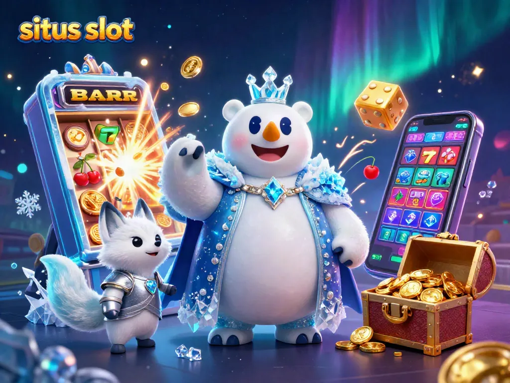 Siti slot showcasing the ice king and snow fox amidst a jackpot explosion of coins and casino elements.