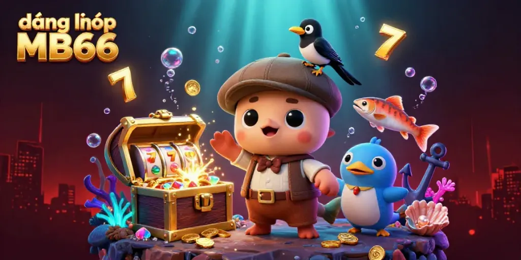 Engage in exciting gameplay with đăng nhập MB66, featuring vibrant underwater treasure and characters.