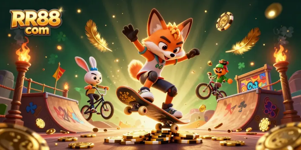 Experience the thrilling action of RR88 com with vibrant gaming characters and casino gameplay elements.