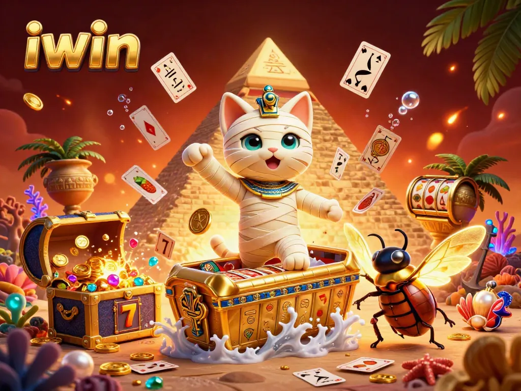 Experience the excitement of iwin with vibrant slot reels and Egyptian thematic elements.