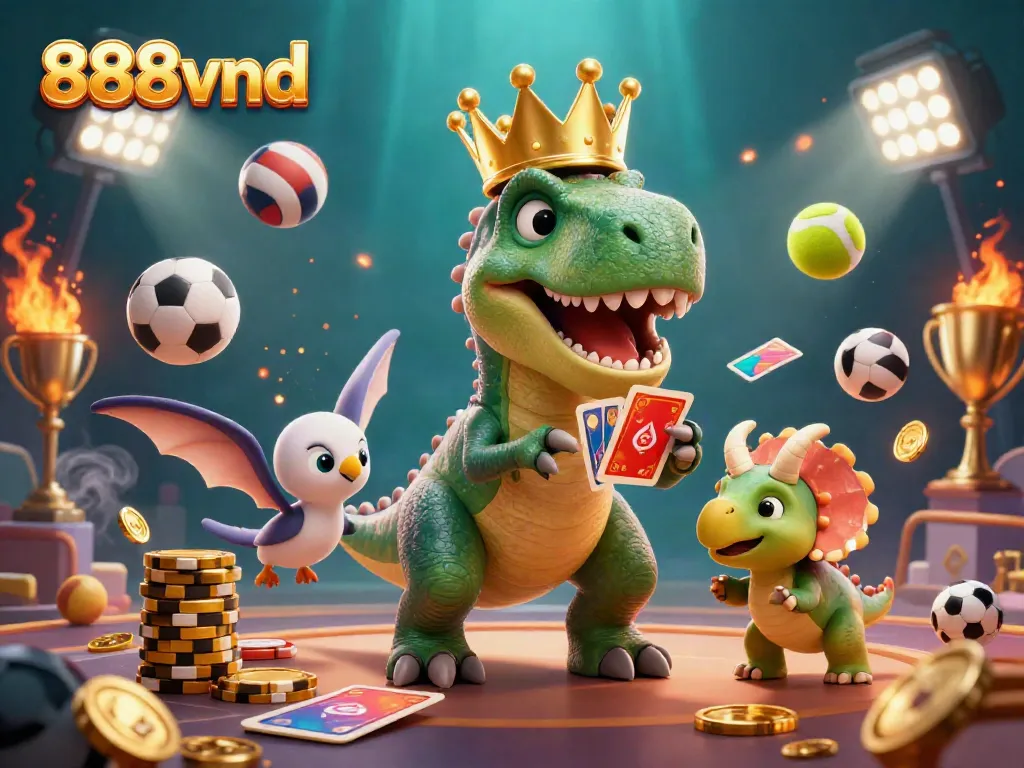 Experience thrilling gameplay at 888vnd with our unique characters in a vibrant casino scene.