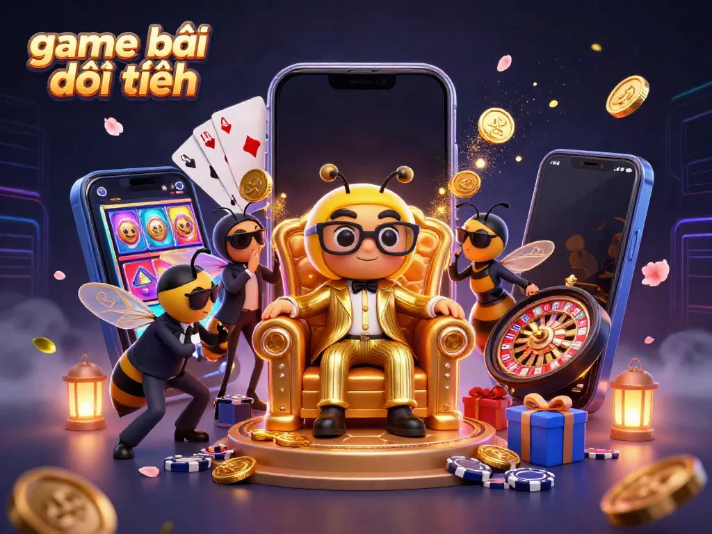 Experience game bài đổi thưởng with vibrant characters and dynamic casino elements showcasing lively online gambling.