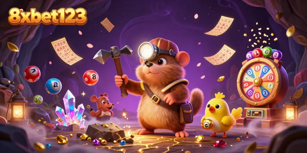 Experience thrilling gaming excitement at 8xbet123 with a vibrant treasure hunt scene.