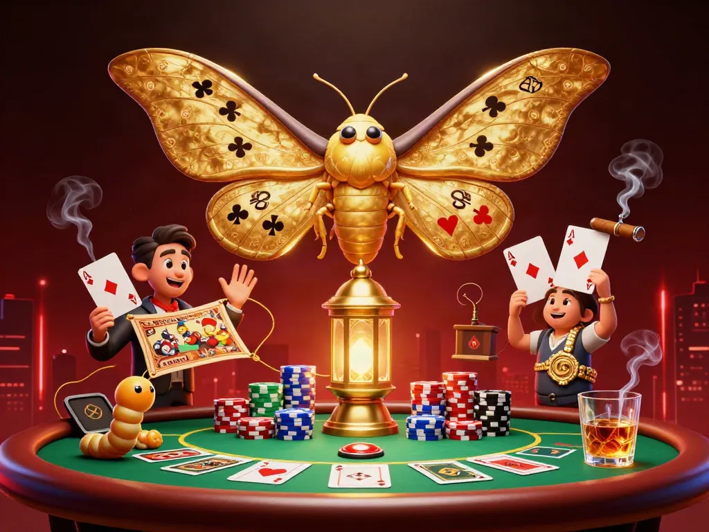 Experience vibrant gaming scenes with the golden atlas moth and thrilling toto card elements.