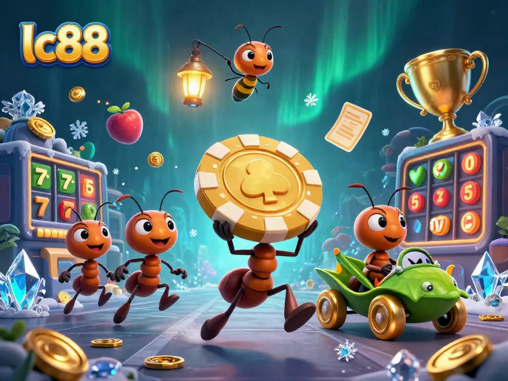 Experience thrilling slots action with the lc88 team of ants stealing giant poker chips!