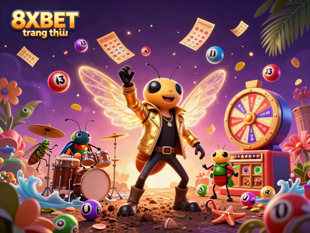 Experience the excitement of 8XBET trang chủ with vibrant lottery elements and characters in action.
