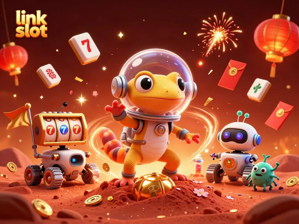 Spin the reels in the vibrant link slot scene with a Martian gecko, envisioning jackpots.