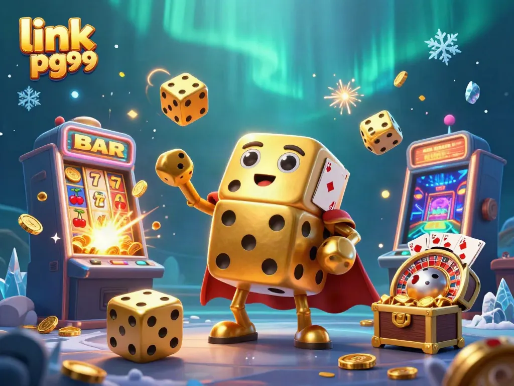 Experience the excitement of online gaming with link pg99, featuring vibrant casino elements and golden dice.